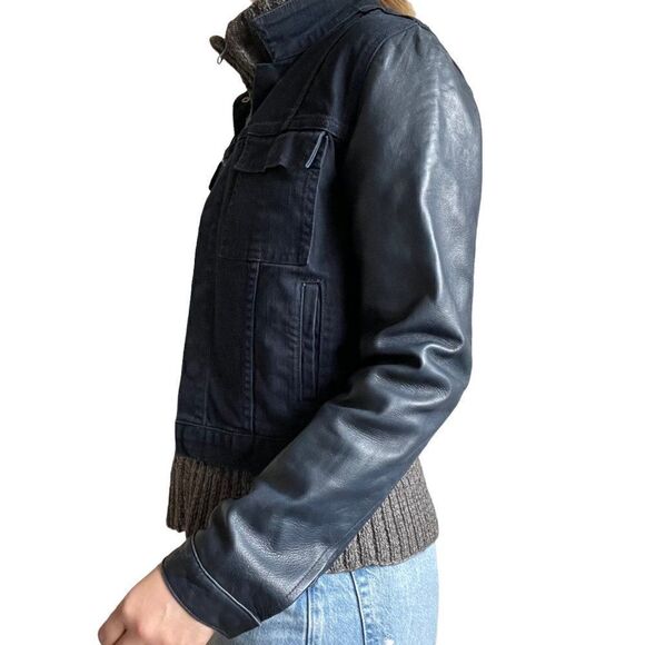 Baldwin Womens Navy Blue Denim Leather Jacket Made in Kansas City USA Sz S - Picture 6 of 7